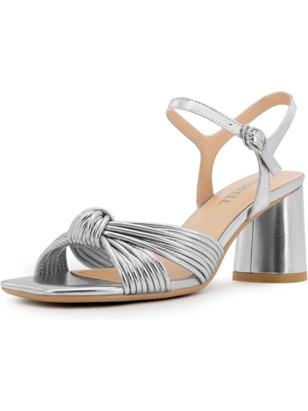 Stylish Chunky Block Heel Strappy Sandals - Metallic Braided Knot, Open Toe